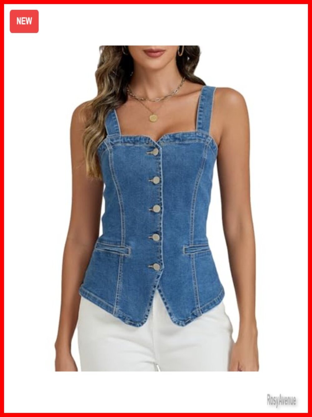 Women's Stretchy Denim Vest Corset Tank Top Button Down Jean Vest